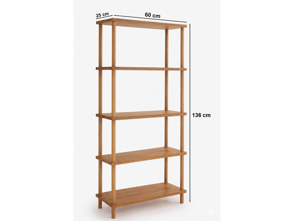 Bibliothèque en bois " Pk261 " - 60 x 136 x 25 cm - Pin