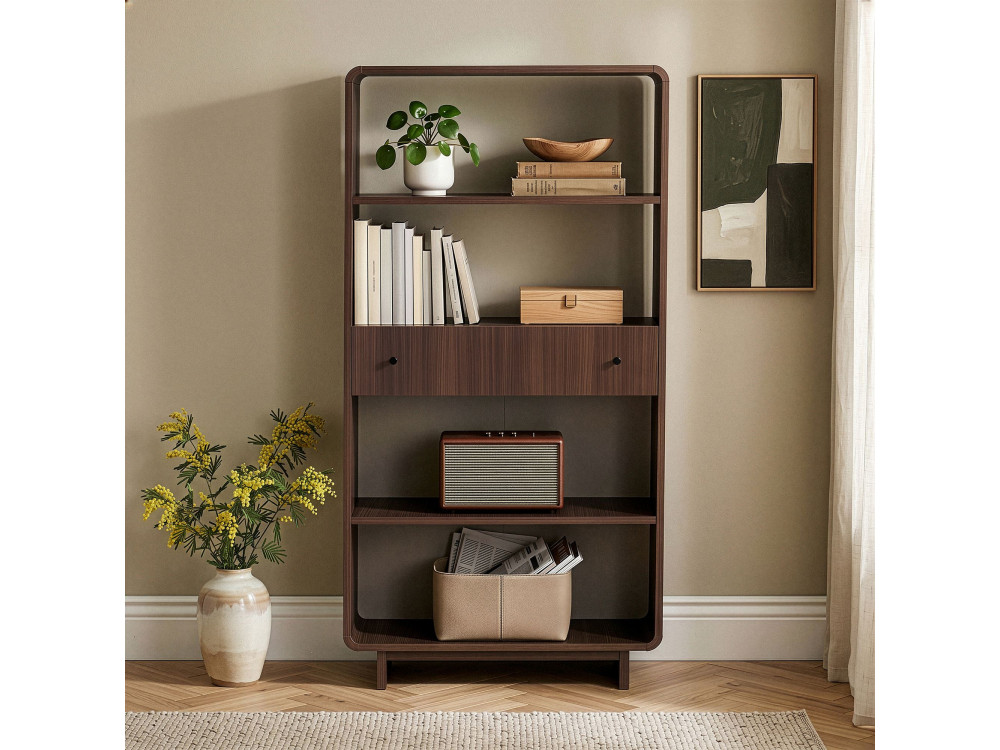 Bibliothèque en bois " Senza " - 78 x 153 x 34 cm - Noyer