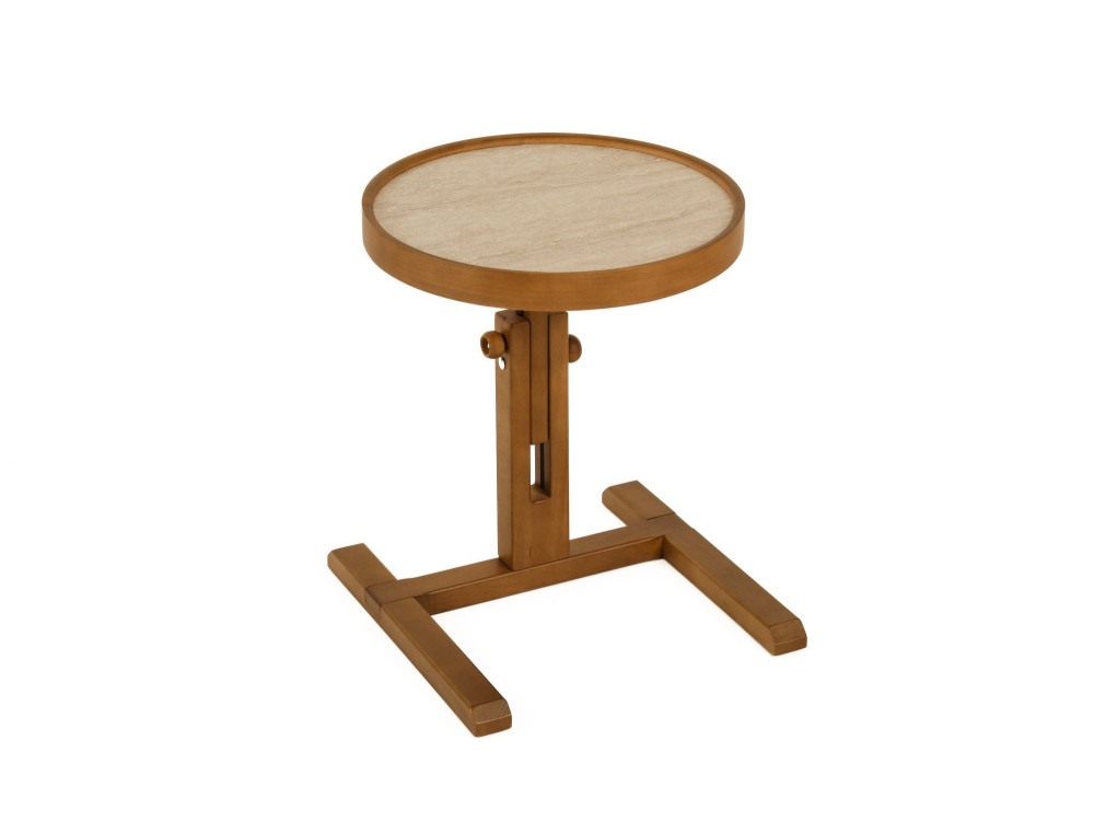 Table d'Appoint en bois " Opus Yuvarlak 40 " - 40 x 40 x 43/57cm - Noyer / Travertin