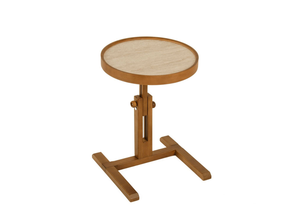 Table d'Appoint en bois " Opus Yuvarlak 40 " - 40 x 40 x 43/57cm - Noyer / Travertin