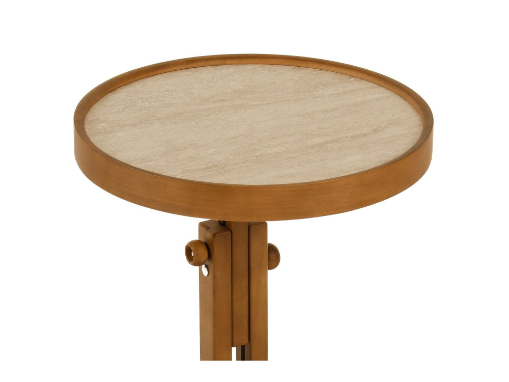 Table d'Appoint en bois " Opus Yuvarlak 40 " - 40 x 40 x 43/57cm - Noyer / Travertin