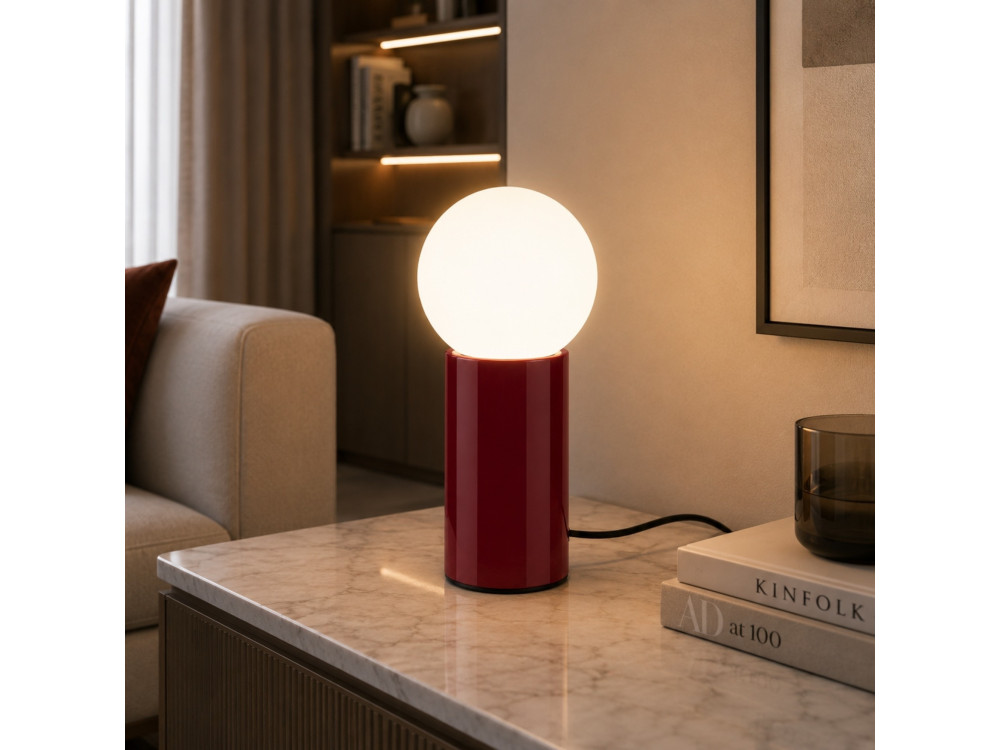 Lampe de table en métal "Polo" - 15 x 15 x 35 cm - Rouge