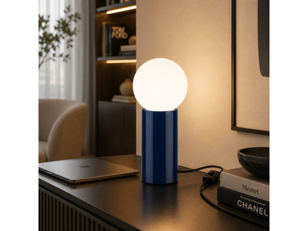 Lampe de table en métal "Polo" - 15 x 15 x 35 cm - Bleu