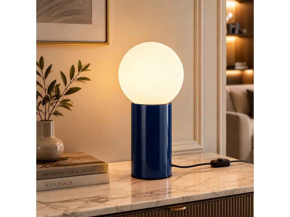 Lampe de table en métal "Polo" - 15 x 15 x 35 cm - Bleu