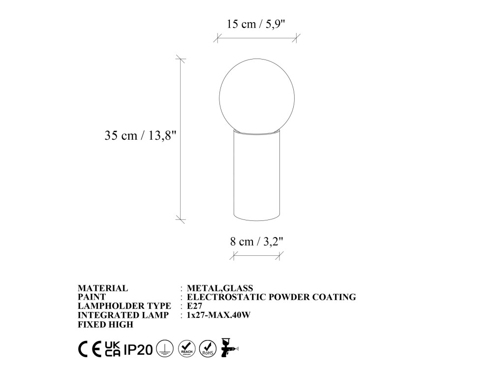 Lampe de table en métal "Polo" - 15 x 15 x 35 cm - Beige