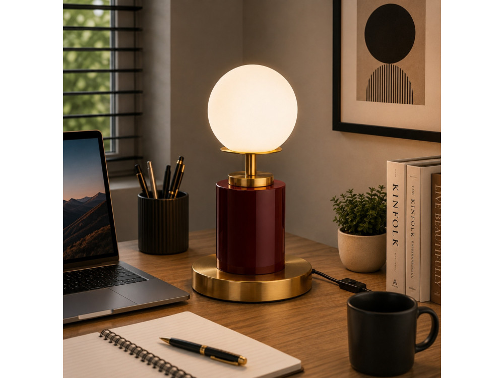 Lampe de table en métal "Moira" - 17 x 17 x 34 cm - Rouge