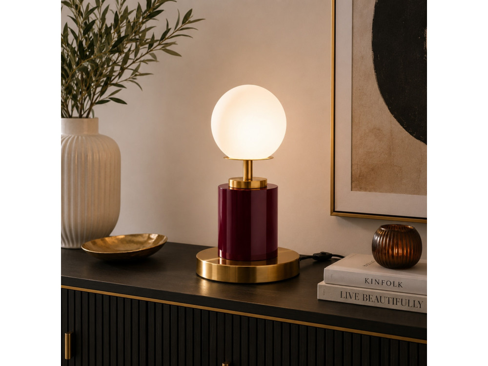 Lampe de table en métal "Moira" - 17 x 17 x 34 cm - Rouge