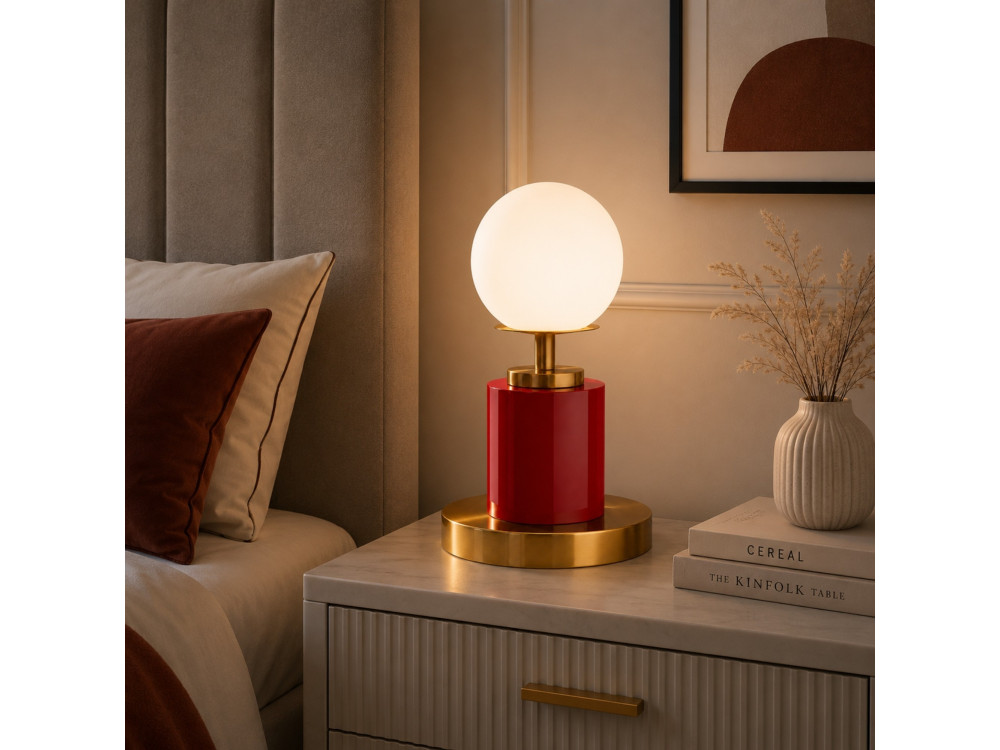 Lampe de table en métal "Moira" - 17 x 17 x 34 cm - Rouge