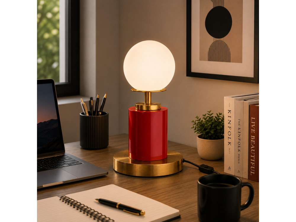 Lampe de table en métal "Moira" - 17 x 17 x 34 cm - Rouge