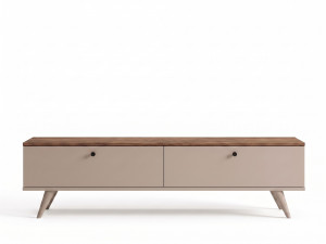 Meuble TV en bois " Paris " - 160 x 25 x 40 cm - Noyer / Cachemire