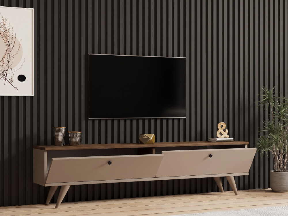 Meuble TV en bois " Paris " - 160 x 25 x 40 cm - Noyer / Cachemire