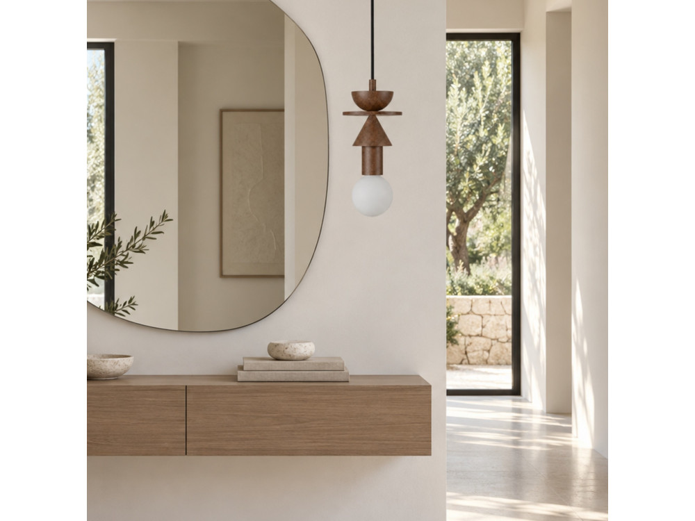 Lampe suspendue en bois "Rotas" - 13 x 13 x 118 cm - Marron