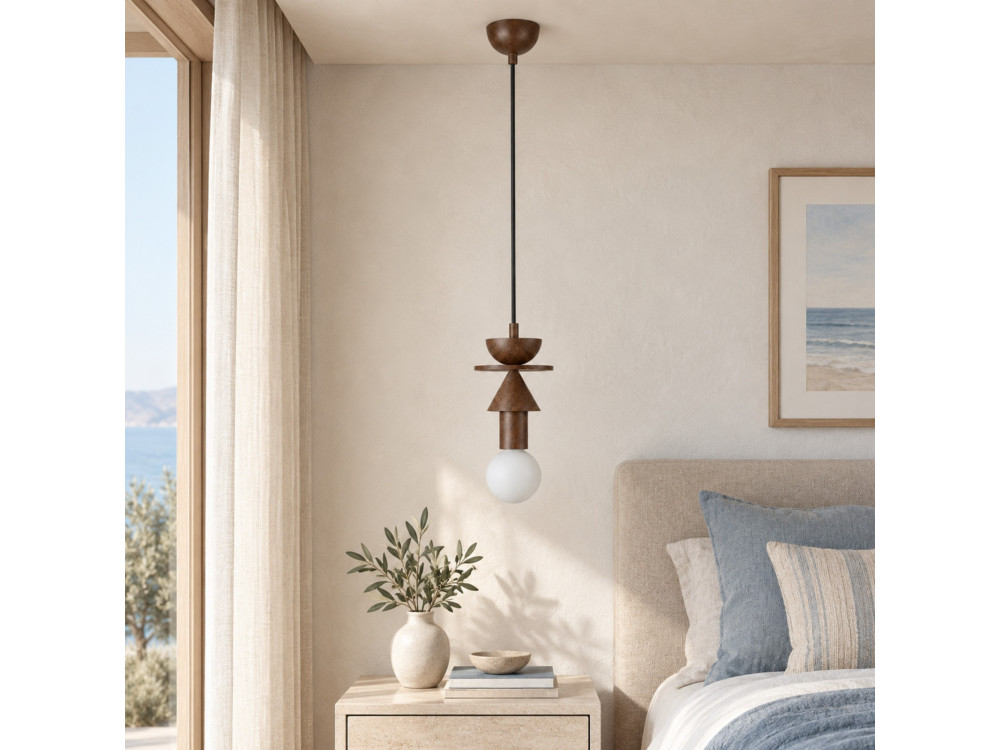 Lampe suspendue en bois "Rotas" - 13 x 13 x 118 cm - Marron