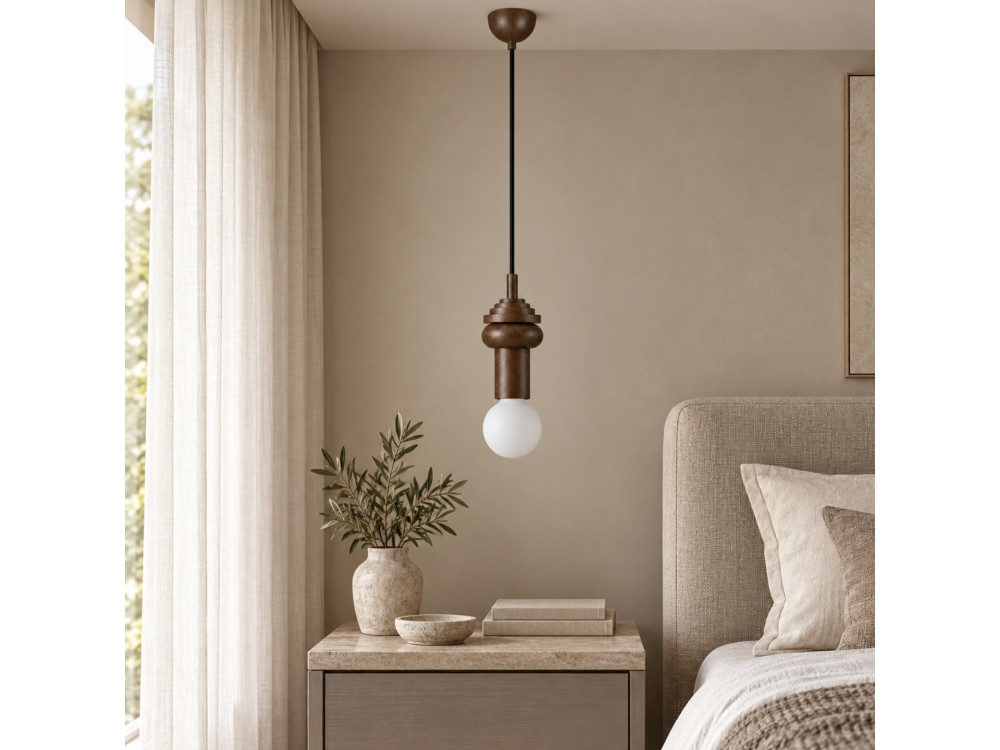 Lampe suspendue en bois "Rotas" - 10 x 10 x 113 cm - Marron