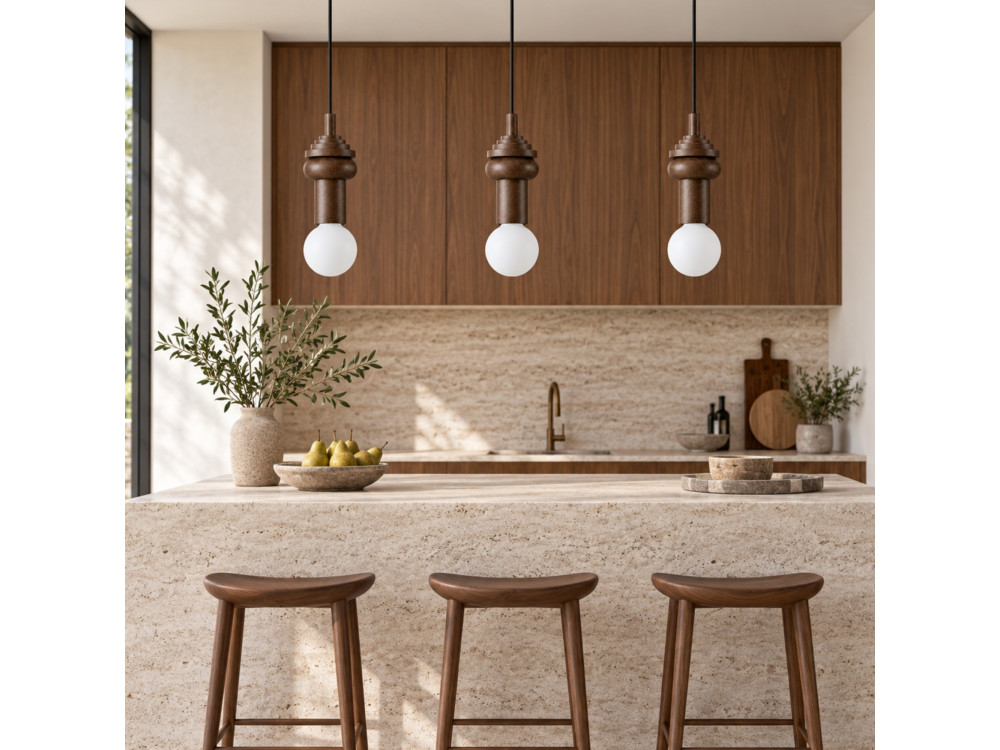Lampe suspendue en bois "Rotas" - 10 x 10 x 113 cm - Marron