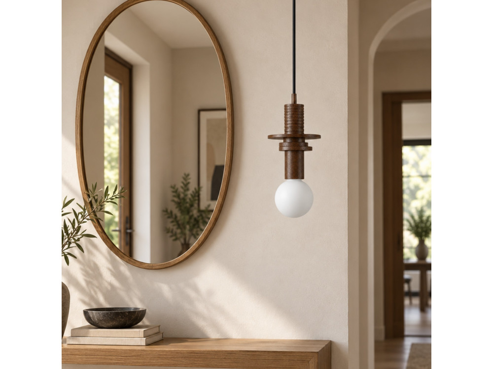 Lampe suspendue en bois "Rotas" - 13 x 13 x 113 cm - Marron