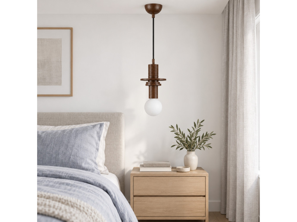 Lampe suspendue en bois "Rotas" - 13 x 13 x 113 cm - Marron