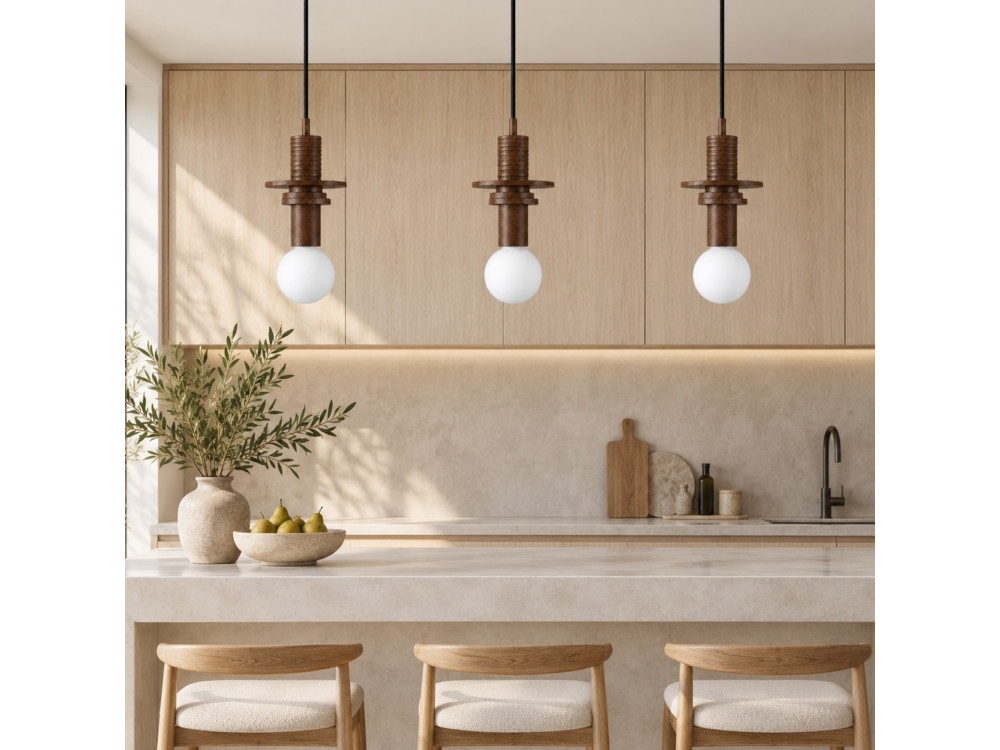 Lampe suspendue en bois "Rotas" - 13 x 13 x 113 cm - Marron