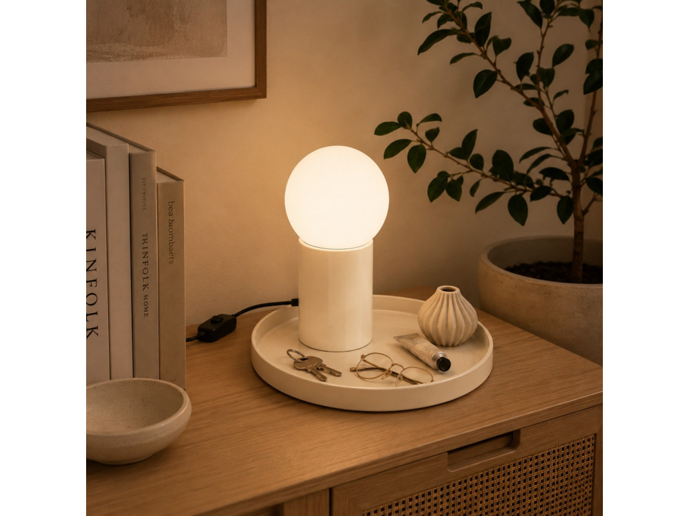 Lampe de table en métal "Tray" - 20 x 20 x 17 cm - Beige
