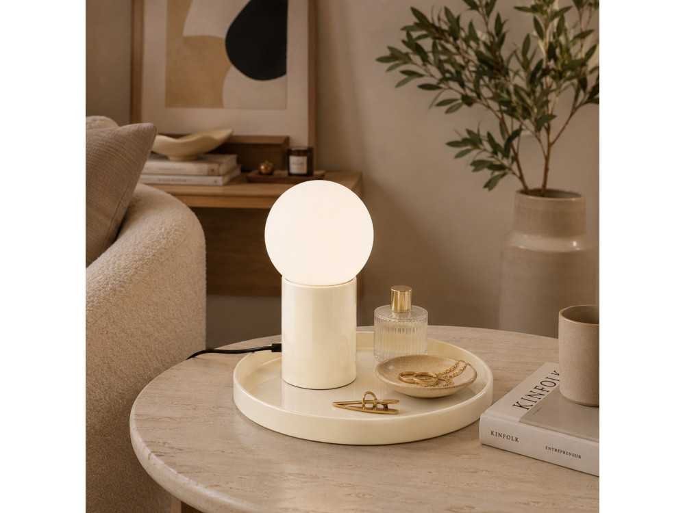 Lampe de table en métal "Tray" - 20 x 20 x 17 cm - Beige