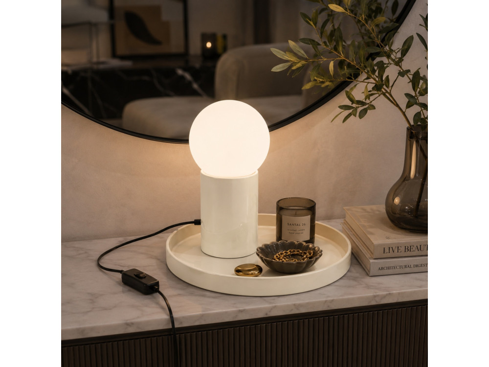 Lampe de table en métal "Tray" - 20 x 20 x 17 cm - Beige