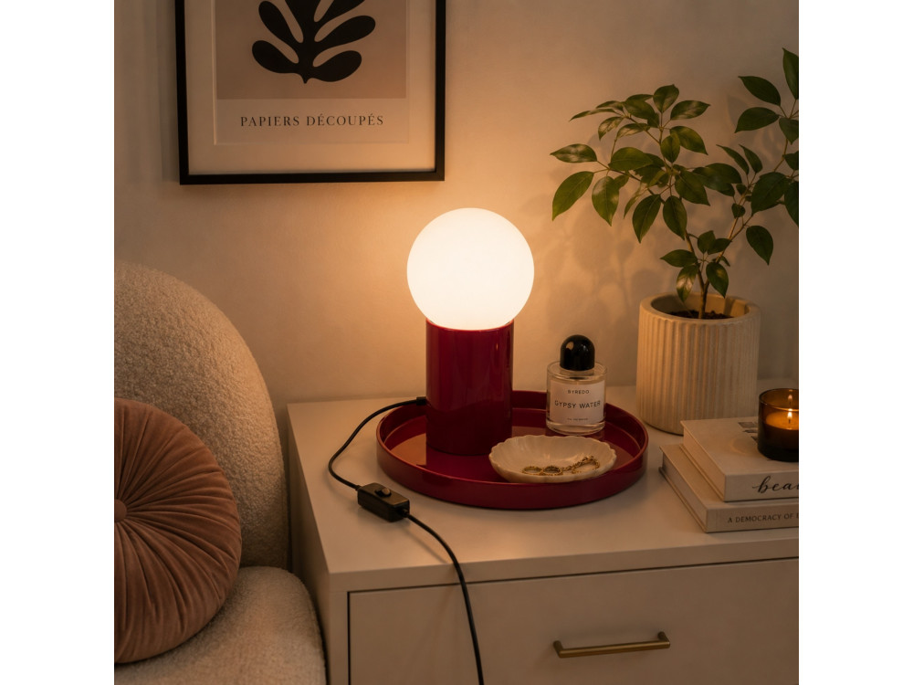 Lampe de table en métal "Tray" - 20 x 20 x 17 cm - Rouge