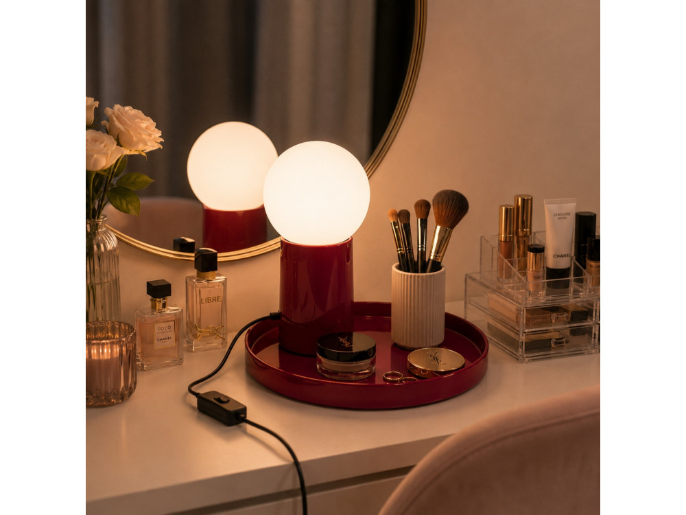Lampe de table en métal "Tray" - 20 x 20 x 17 cm - Rouge