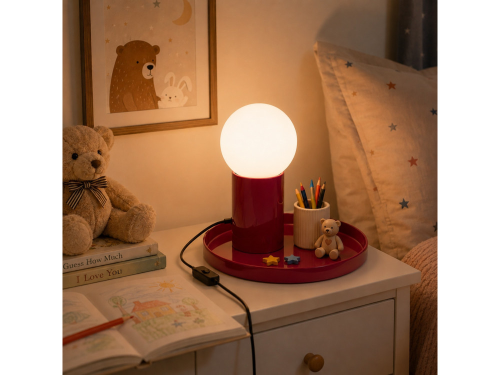 Lampe de table en métal "Tray" - 20 x 20 x 17 cm - Rouge
