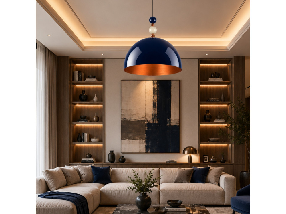 Lampe suspendue en métal "Bubble" - 60 x 60 cm - Bleu Marine