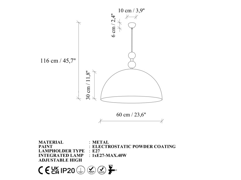 Lampe suspendue en métal "Bubble" - 60 x 60 cm - Jaune