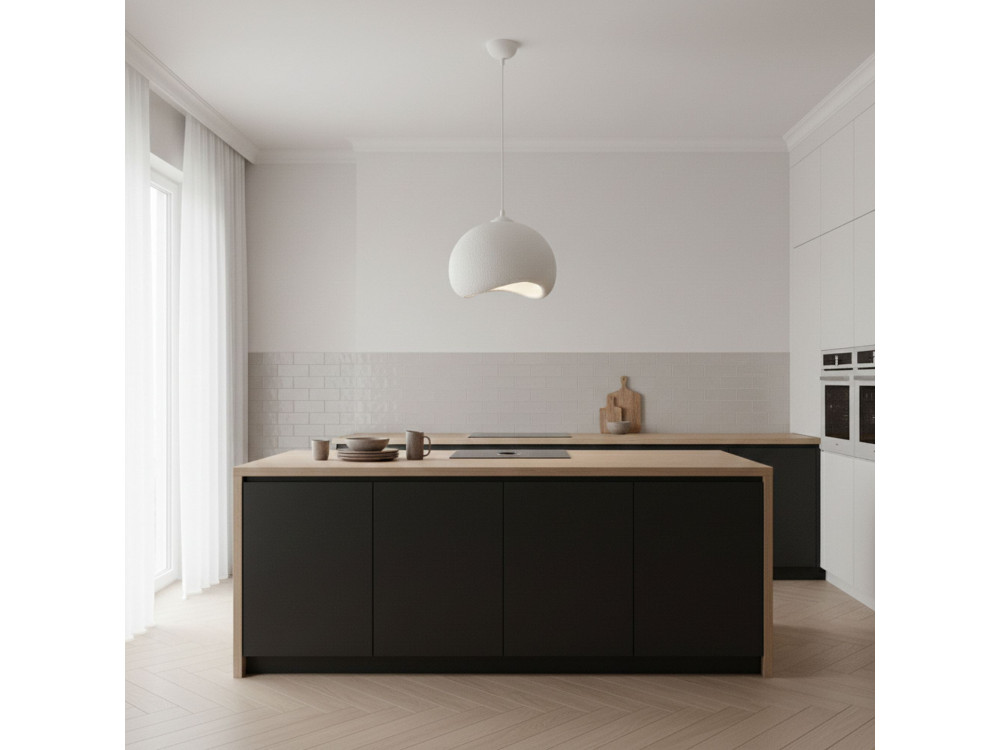 Lampe suspendue en métal "Yontu" - 34 x 29 x 120 cm - Blanc