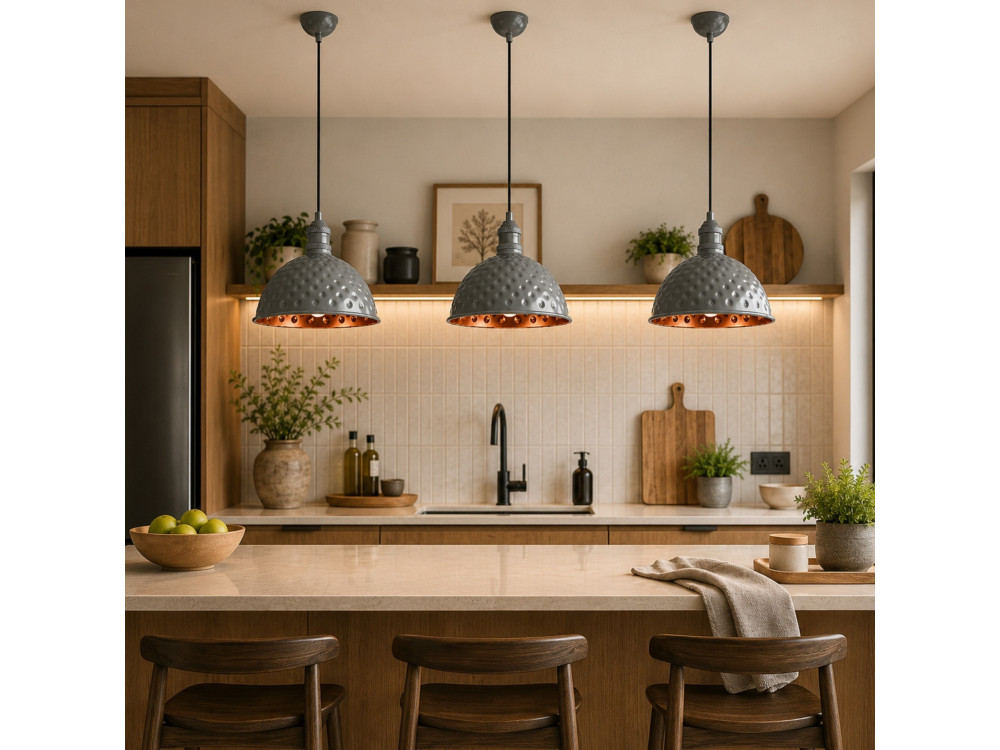 Lampe suspendue en métal "Echo" - 26 x 26 cm - Gris