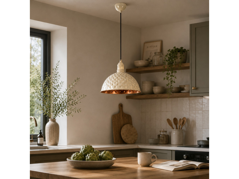 Lampe suspendue en métal "Echo" - 26 x 26 cm - Beige