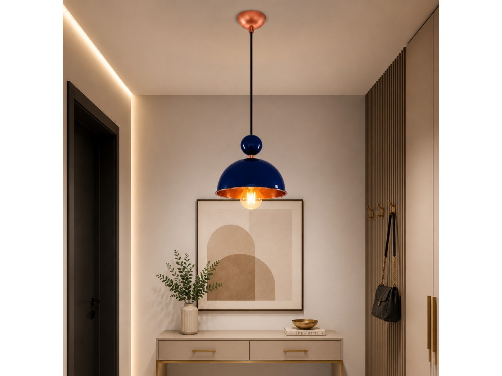 Lampe suspendue en métal "Bubble" - 21 x 21 cm - Bleu Marine