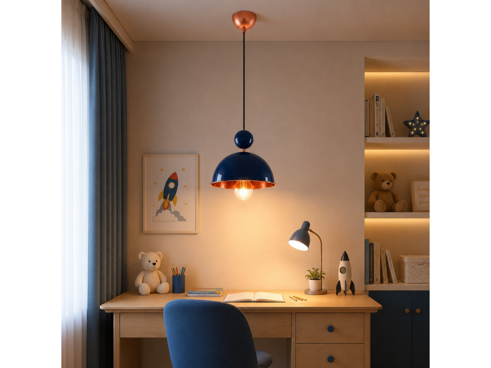 Lampe suspendue en métal "Bubble" - 21 x 21 cm - Bleu Marine