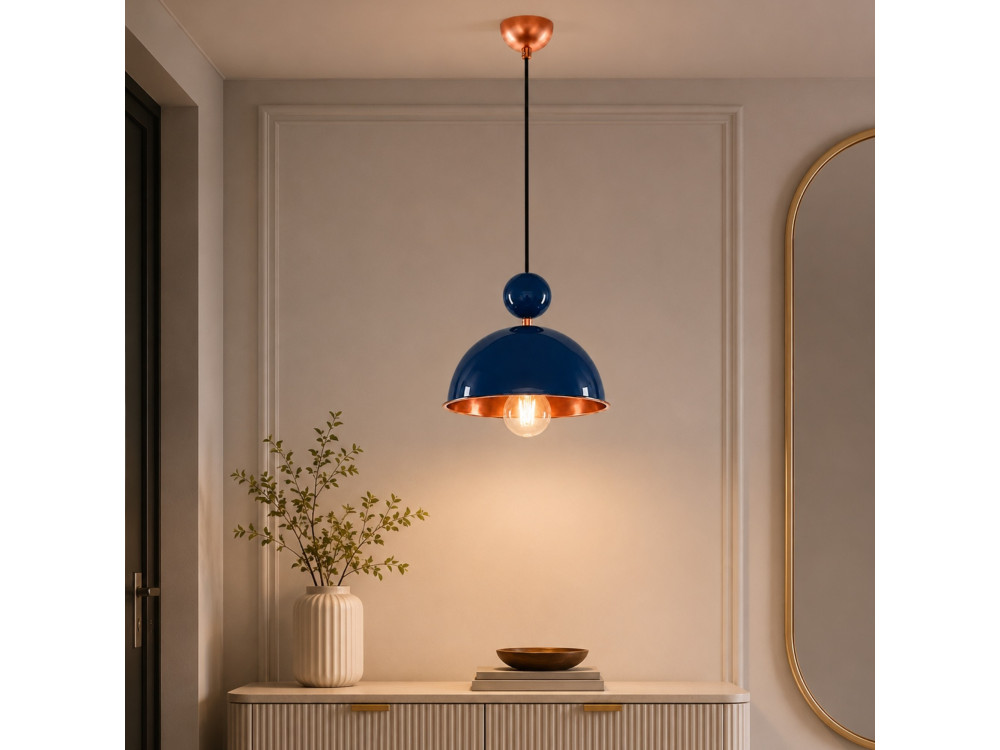 Lampe suspendue en métal "Bubble" - 21 x 21 cm - Bleu Marine