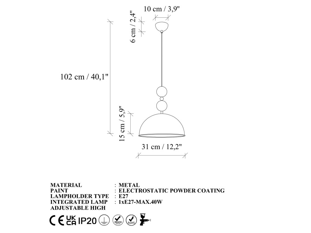 Lampe suspendue en métal "Bubble" - 31 x 31 cm - Cuivre