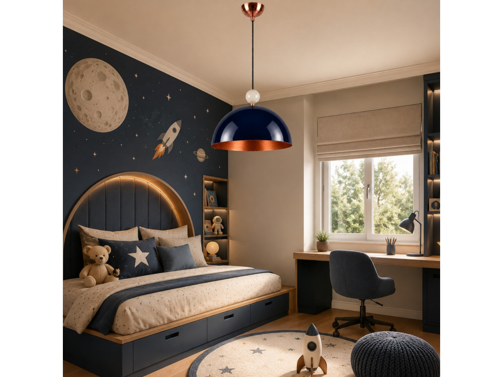 Lampe suspendue en métal "Bubble" - 40 x 40 cm - Bleu Marine