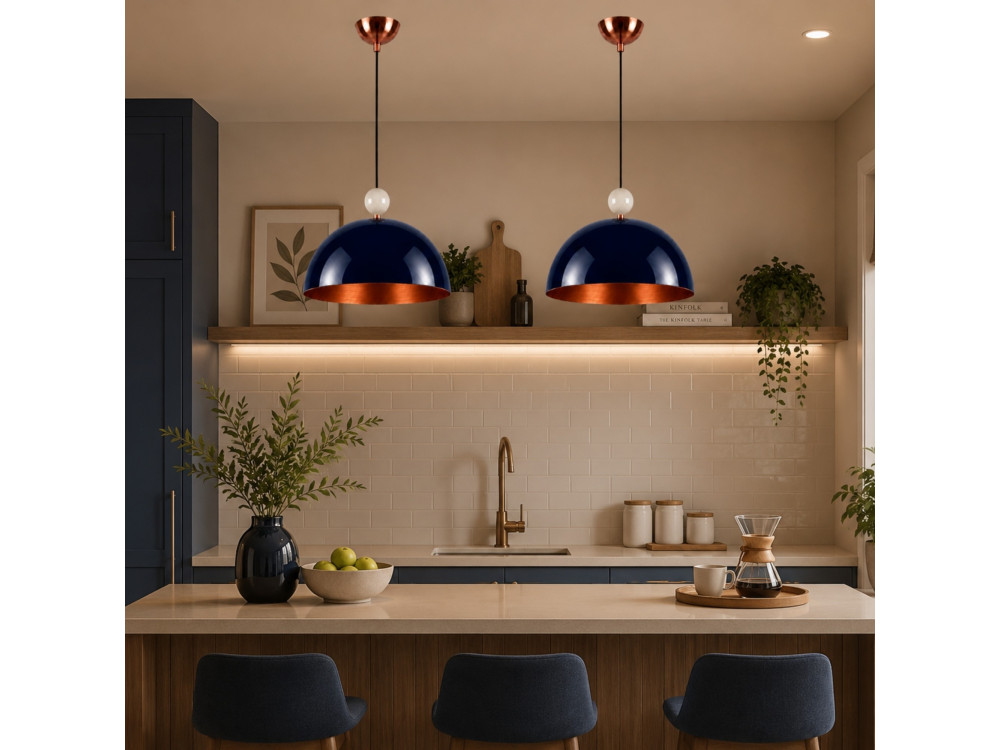 Lampe suspendue en métal "Bubble" - 40 x 40 cm - Bleu Marine