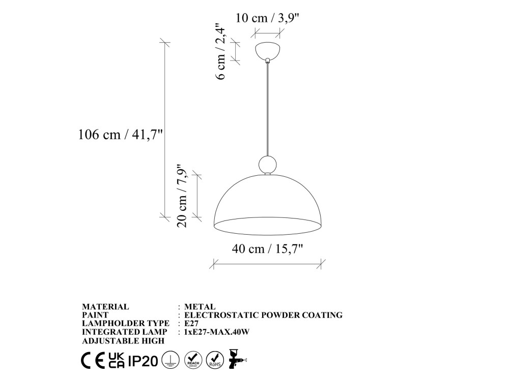 Lampe suspendue en métal "Bubble" - 40 x 40 cm - Jaune