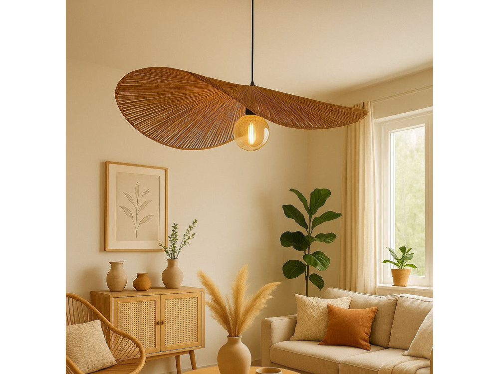 Lampe suspendue en bambou "Bruz" - 30 x 30 cm - Beige