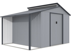 Abri de jardin métal avec pergola "Madras" - 9.12 m² - 257 x 355 x 237 cm - Gris