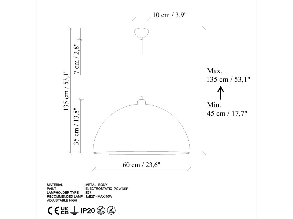 Lampe suspendue en métal "Kure" - 60 x 60 cm - Antique