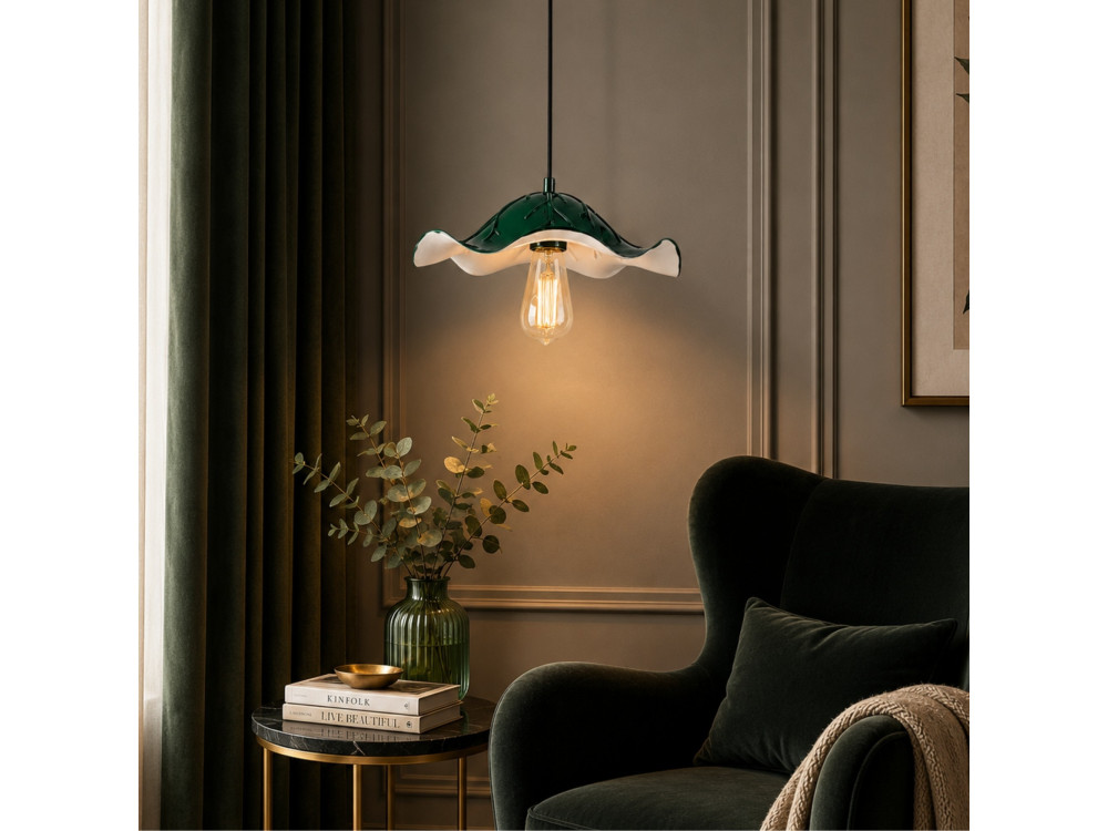 Lampe suspendue en métal "Liana" - 29 x 29 cm - Vert Foncé
