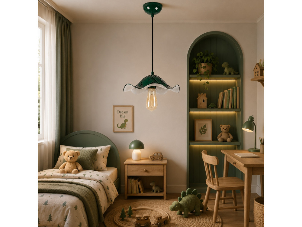 Lampe suspendue en métal "Liana" - 29 x 29 cm - Vert Foncé
