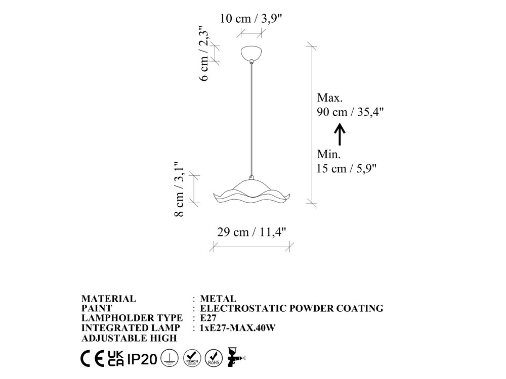 Lampe suspendue en métal "Liana" - 29 x 29 cm - Vert Clair
