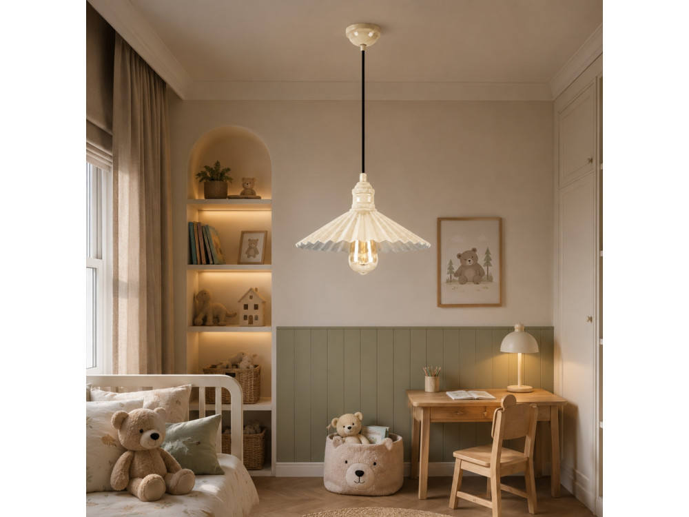 Lampe suspendue en métal "Plise" - 32 x 32 cm - Beige