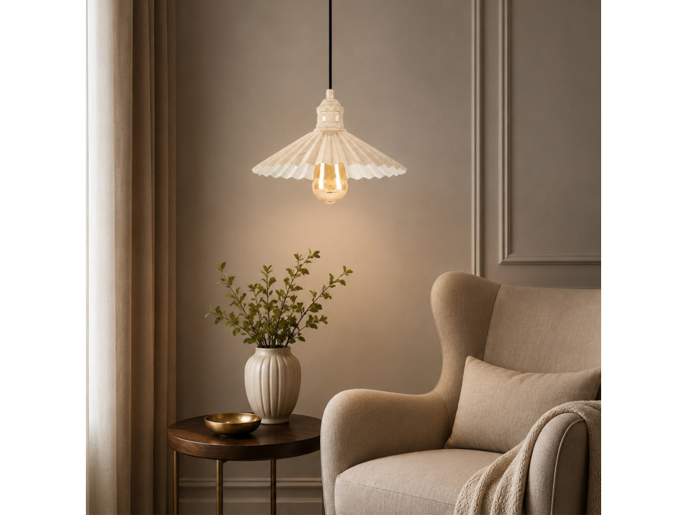Lampe suspendue en métal "Plise" - 32 x 32 cm - Beige