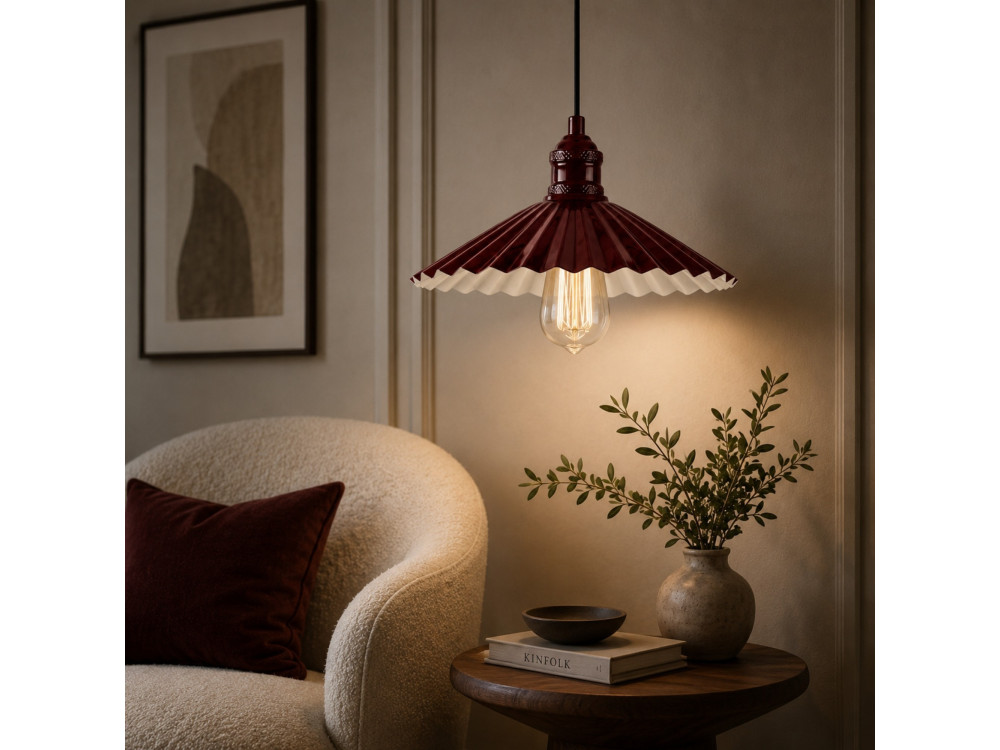 Lampe suspendue en métal "Plise" - 32 x 32 cm - Bordeaux