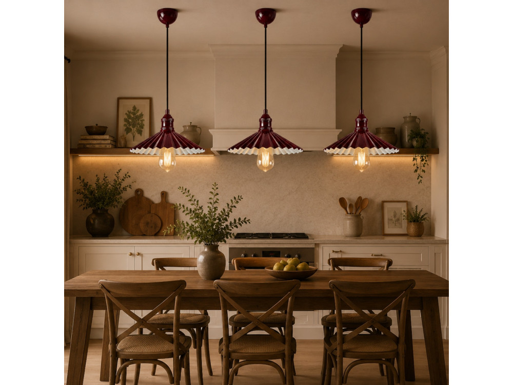 Lampe suspendue en métal "Plise" - 32 x 32 cm - Bordeaux